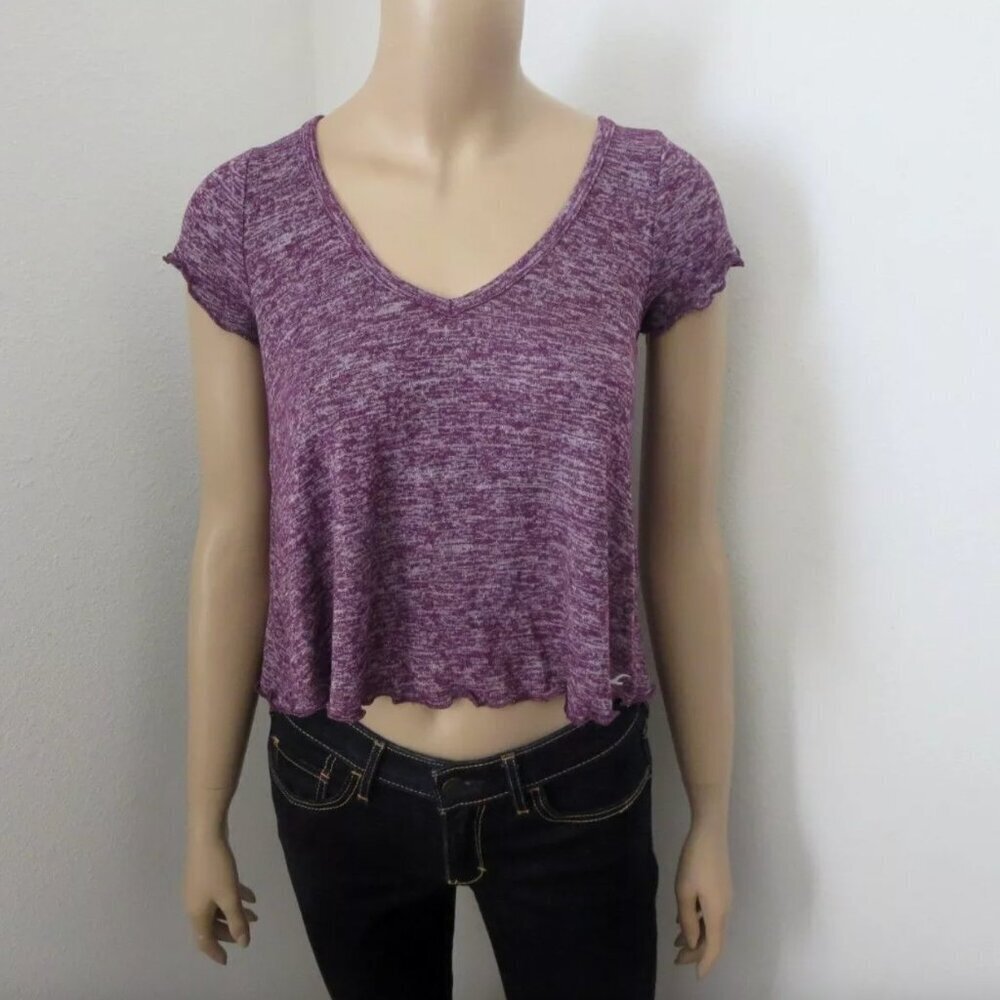 NWT Hollister Easy Fit Crop T-Shirt Size XS Swing Top Marled Purple